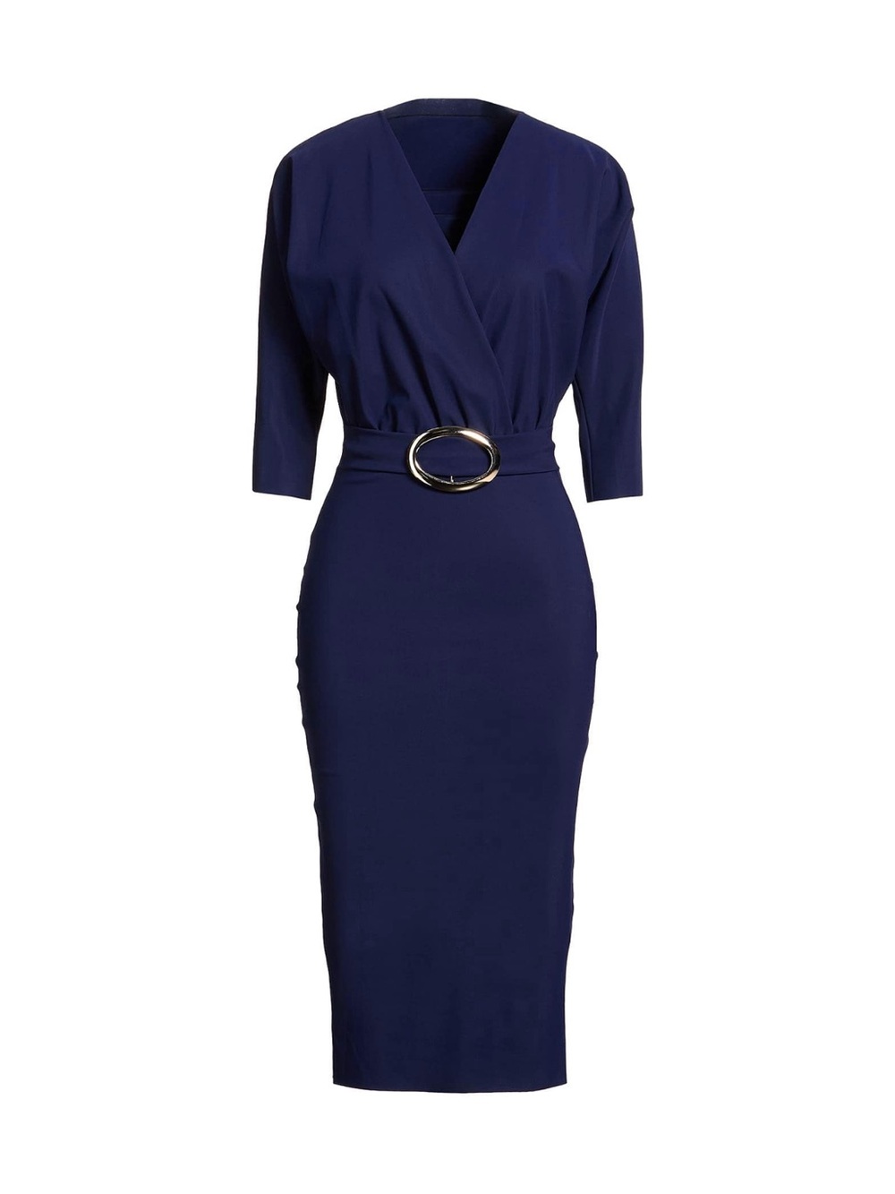 Chiara Boni Navy Wrap Midi Dress with Statement Belt